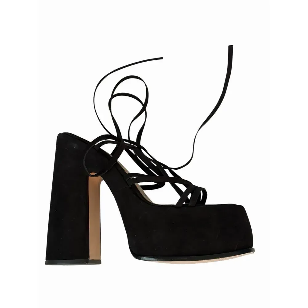 NEW Schutz Lynda Black Suede Platform Sandals •10• Chunky Heel Ankle Wrap $195